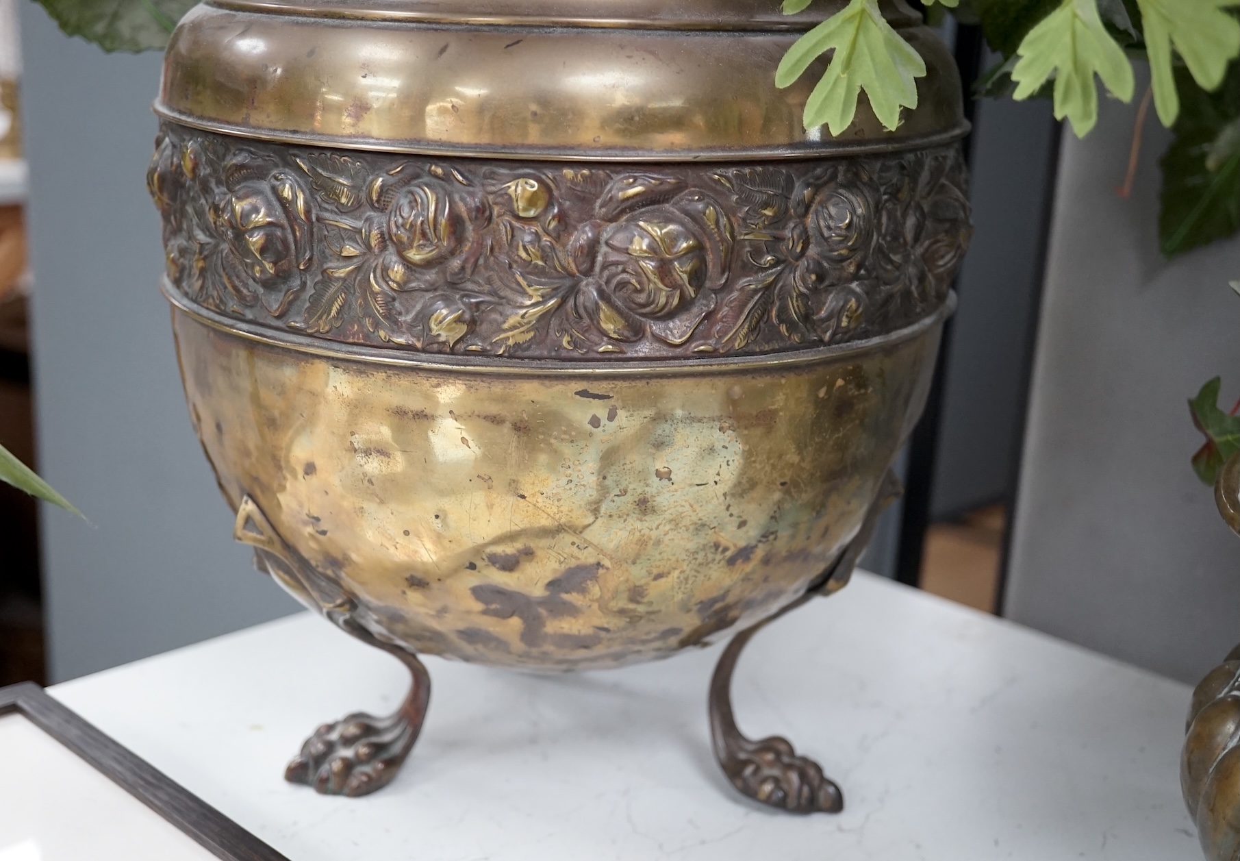 A Dutch brass jardiniere and another. Condition - fair